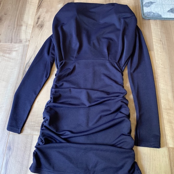 Short navy blue ruched dress - Picture 2 of 6